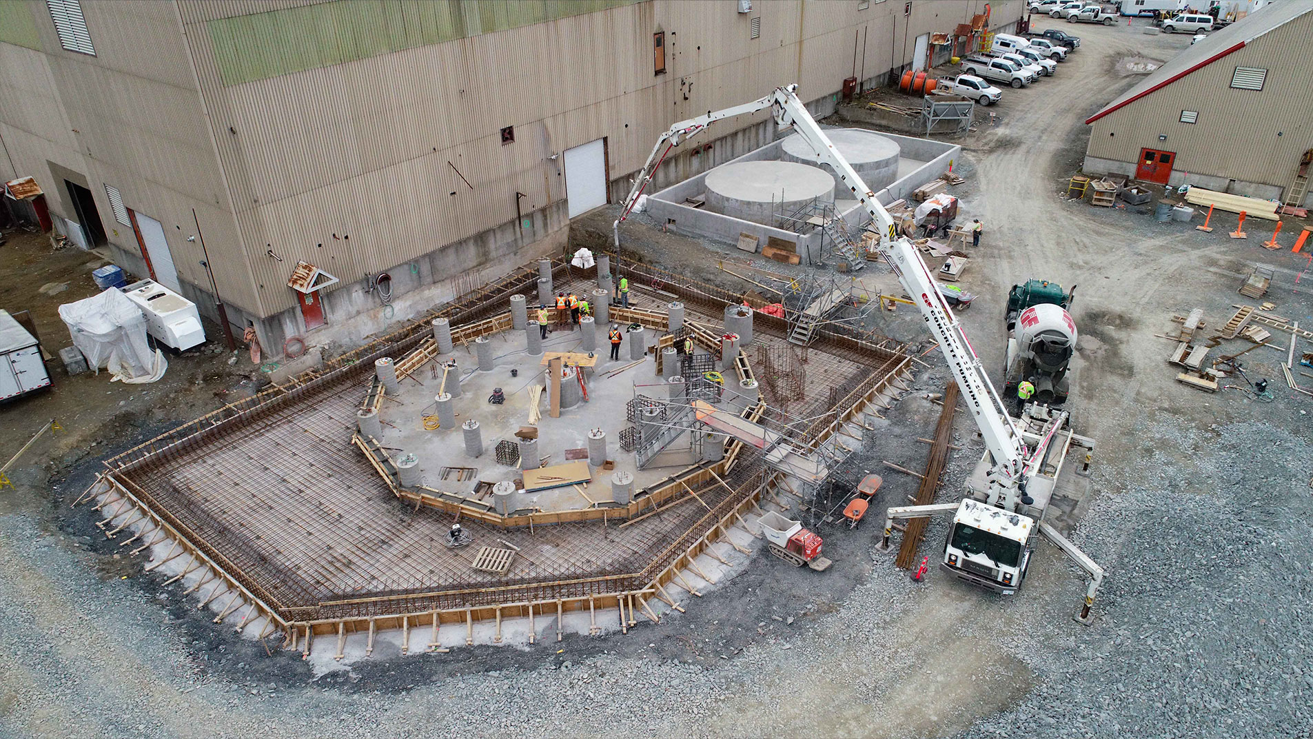 Circular structure being prepared for concrete pouring