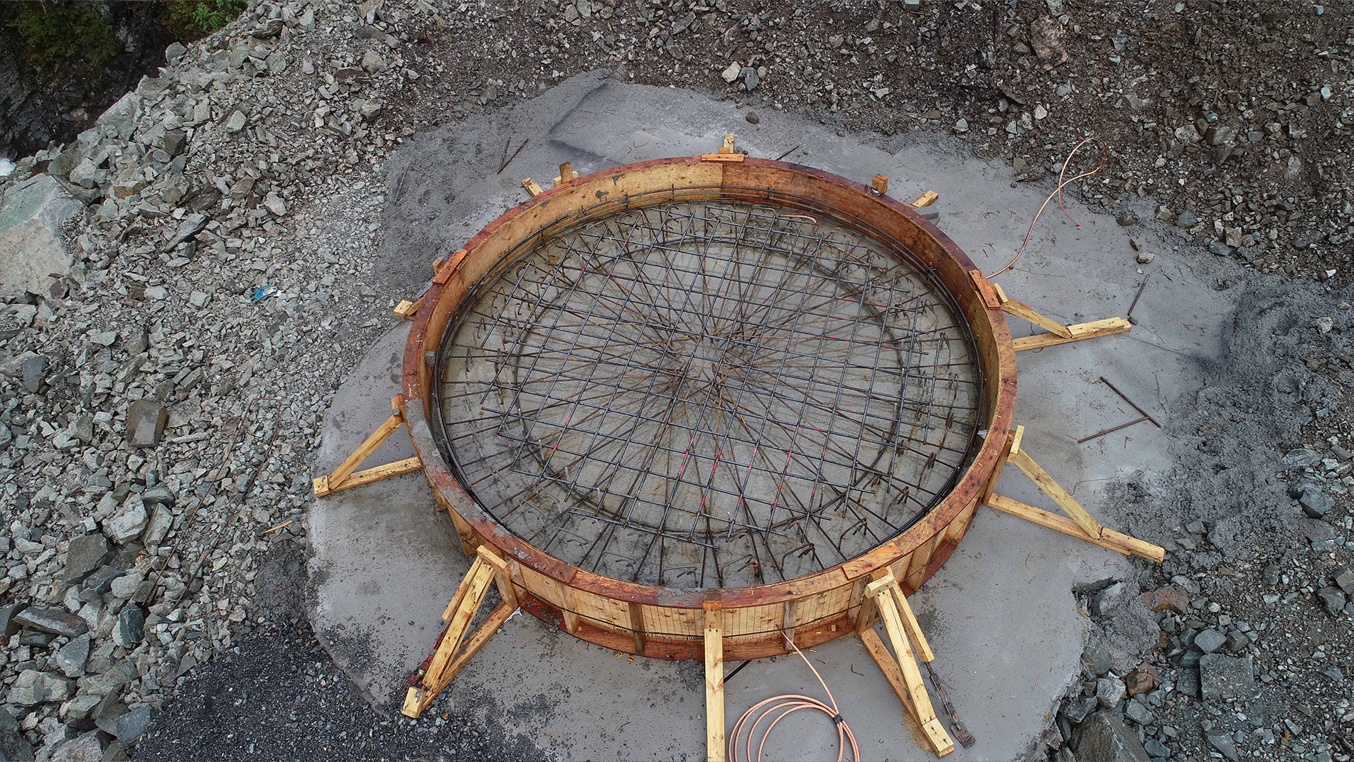 Circular structure being prepared for concrete pouring