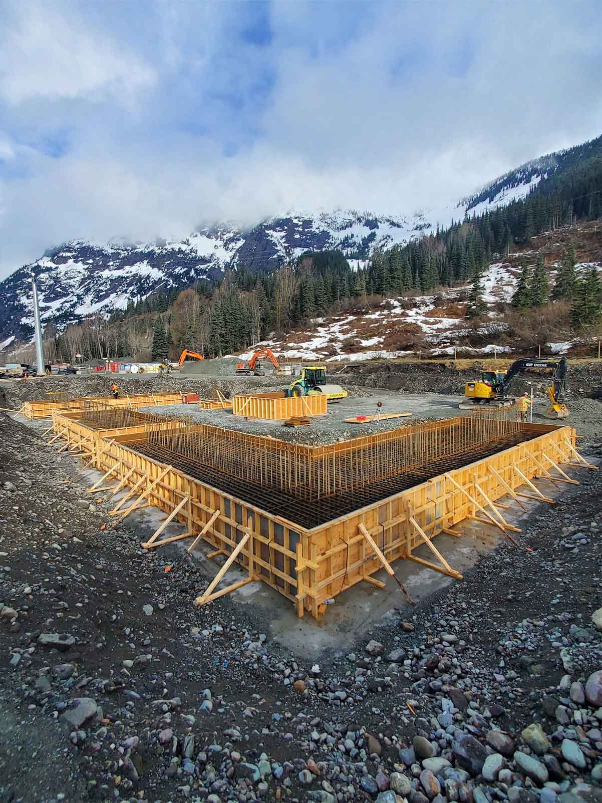 Foundation walls prepared for concrete pouring