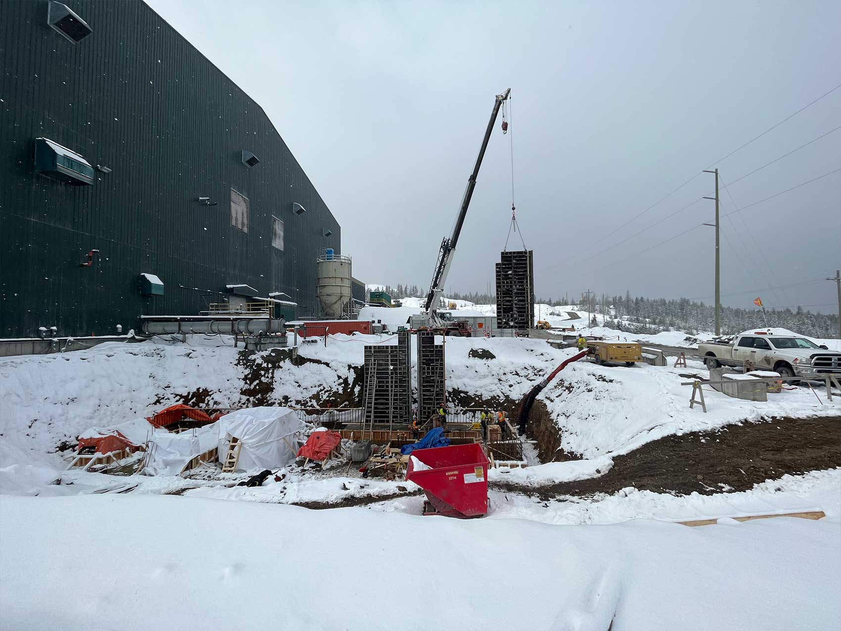 Crane working on site in winter