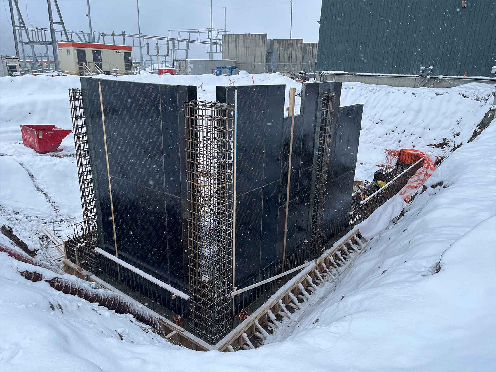 Structure being erected on site in winter