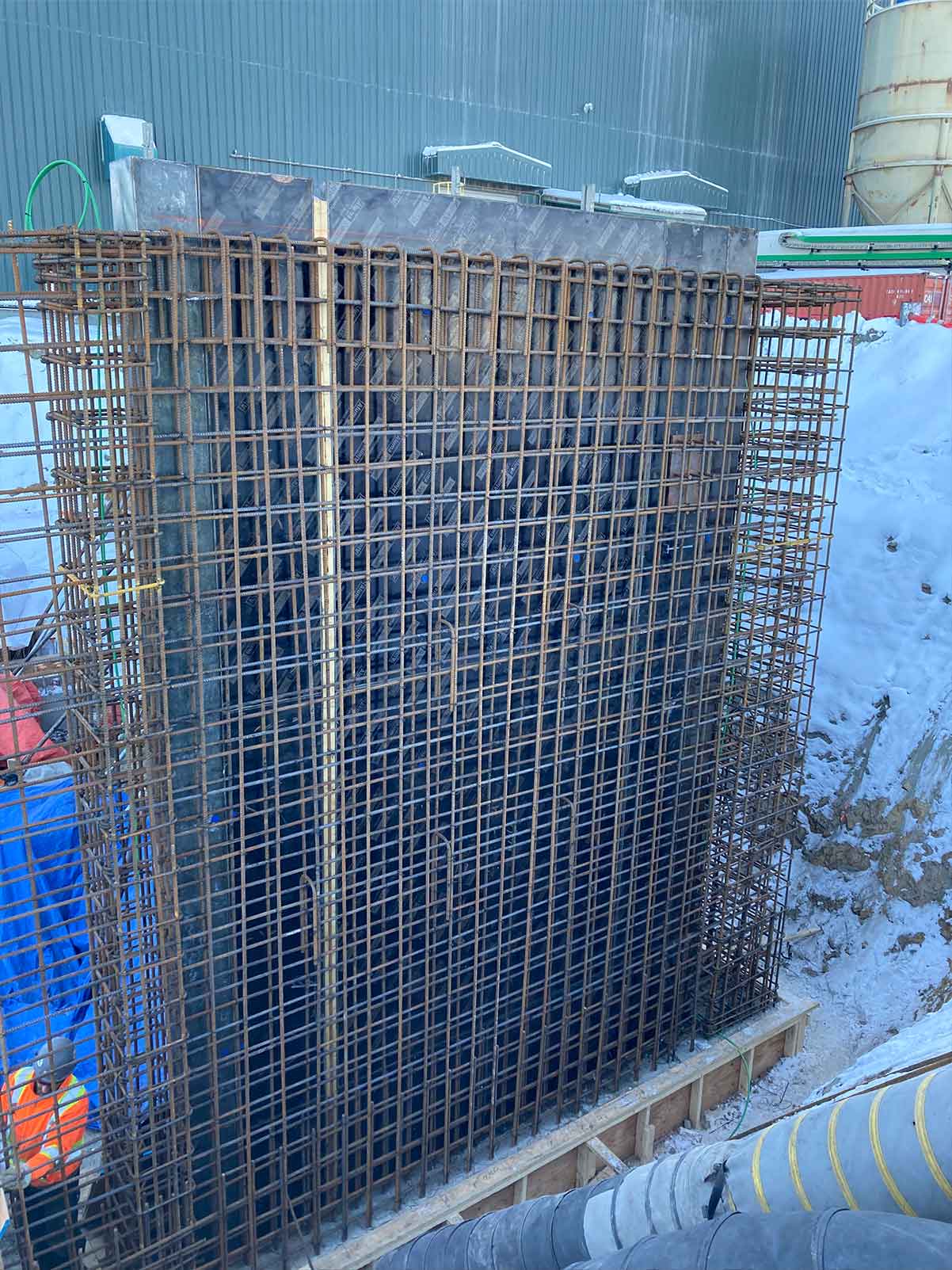 Rebar on worksite in winter