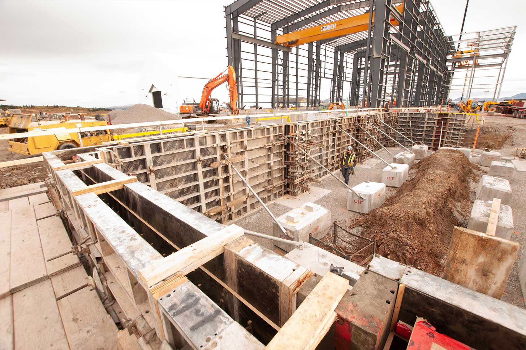 Outside walls being prepared for concrete pouring