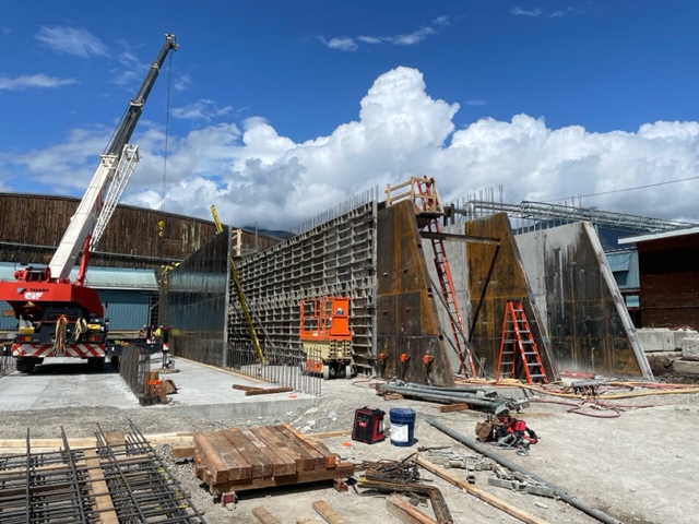 Large concrete walls being erected